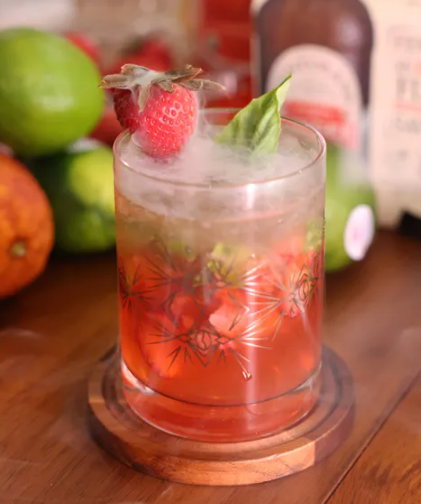 Smoked Strawberry Mint Bourbon Smash